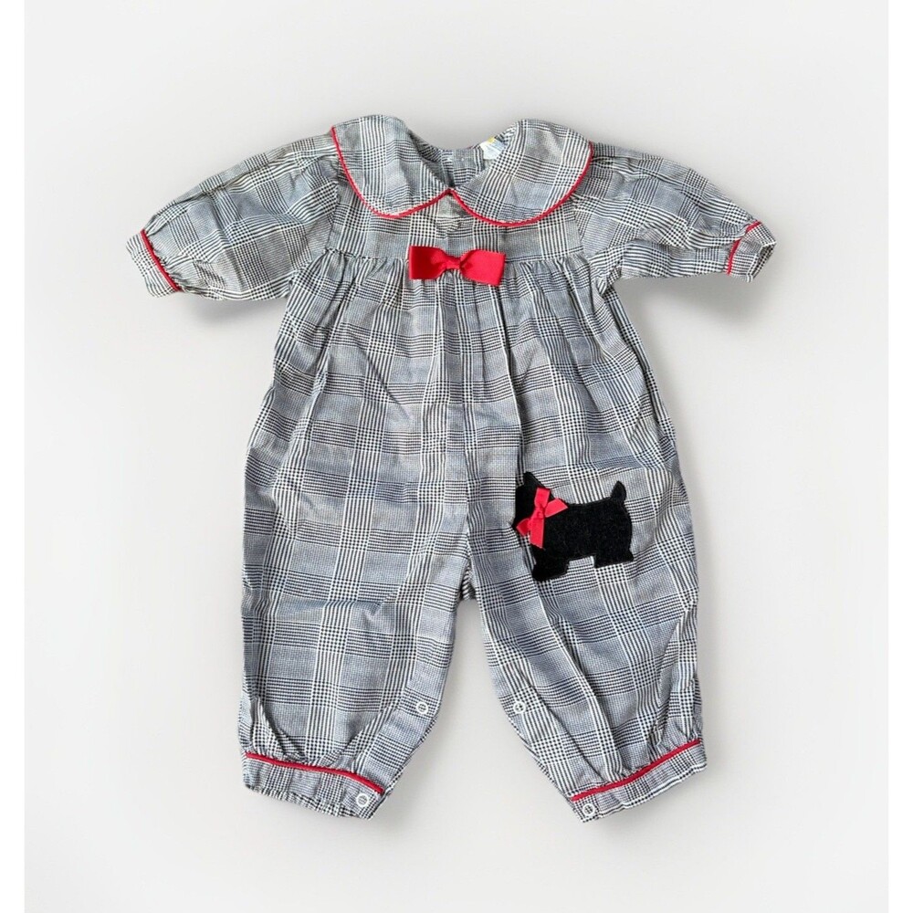 VTG Carriage Boutique Baby Girl One Piece Romper Scottie Dog Plaid 6-9 Months